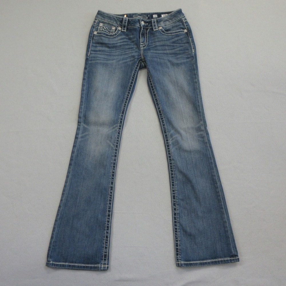 Miss Me Signature Boot Jeans Womens 28 Blue Low Rise Sequin Embellished JM8306B